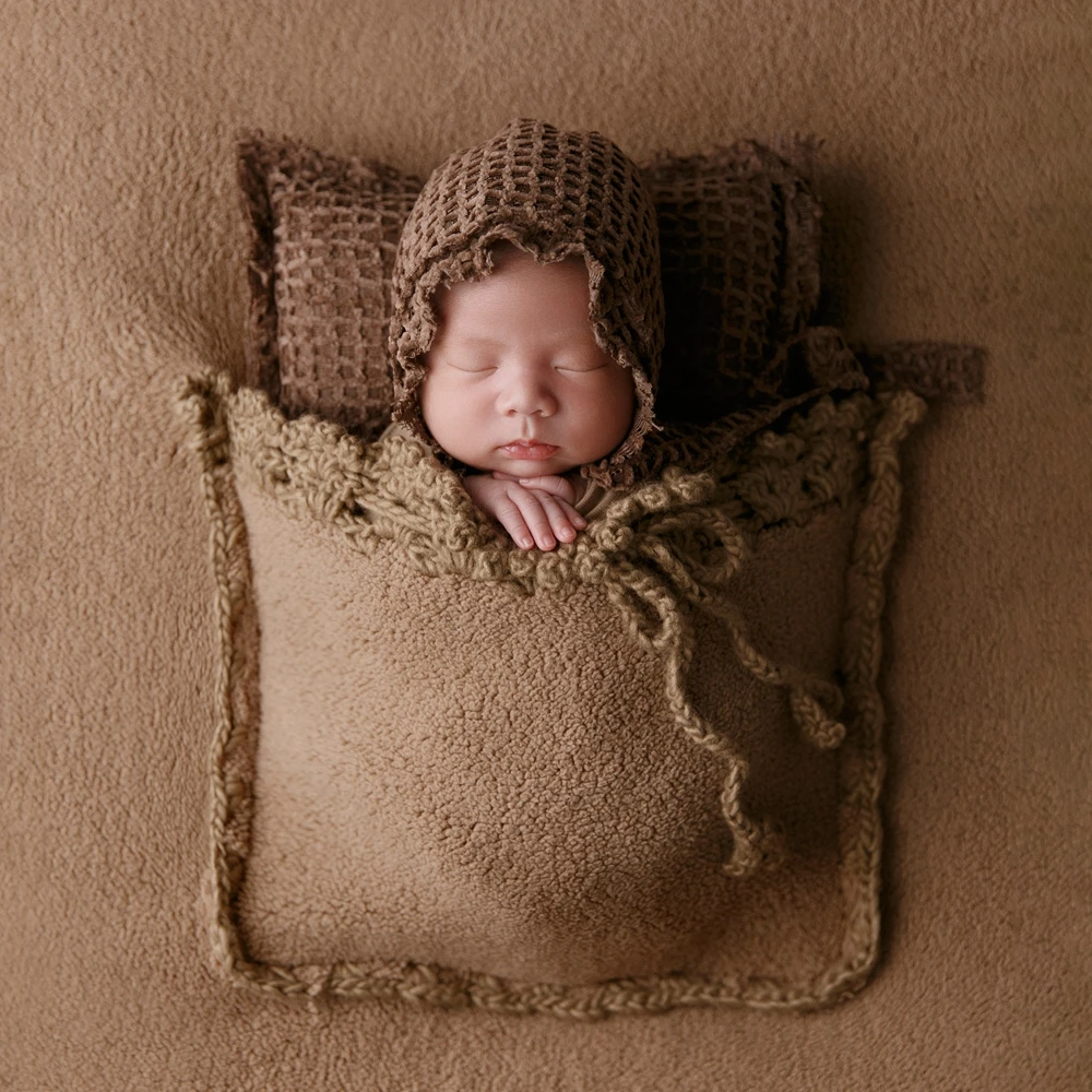 Soft Newborn Pocket Blanket Pillow Hat for Photography Props Coffee Baby Sleepy Pocket Backdrop Photo Baby Blanket Newborn Props