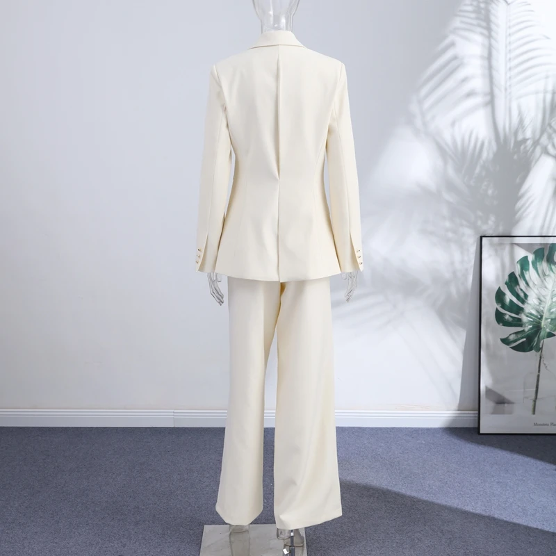 Eleganter Damenanzug mit Schnallengürtel, Blazer mit Revers und langen Ärmeln, schmal geschnittener Mantel und weit geschnittene Hose – Frühlingsneuheit – Detail 5