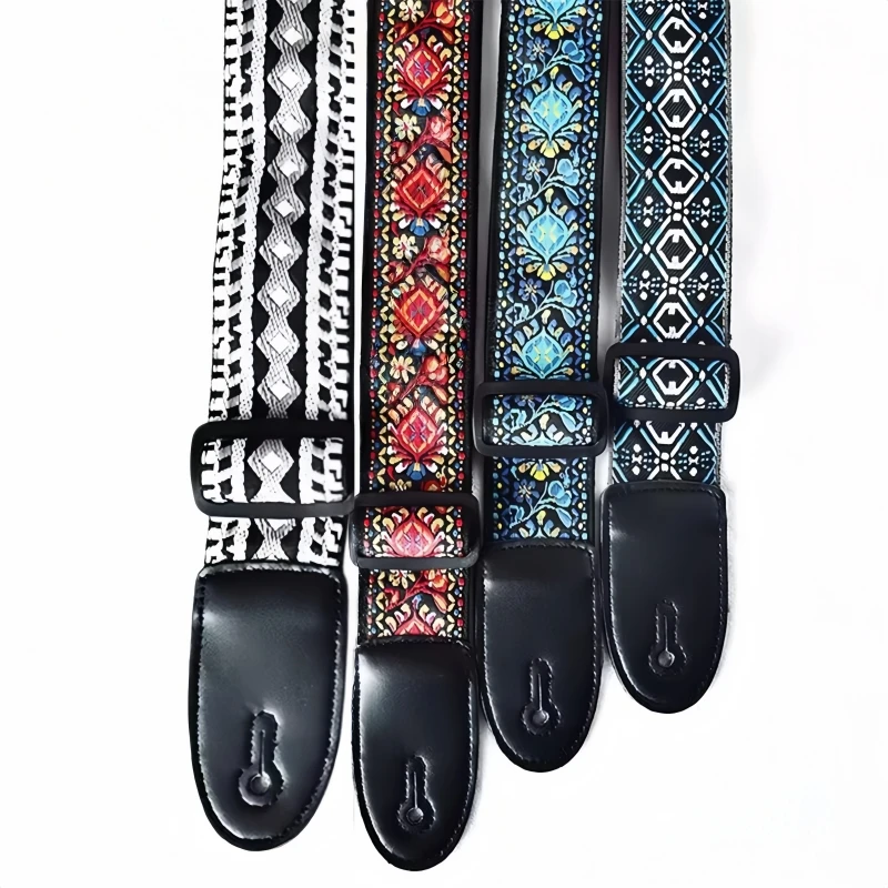 Miwayer Colorful Embroidered Print Guitar Strap Adjustable Length for Folk Guitar Bass Ukulele Stage Performance Accessory