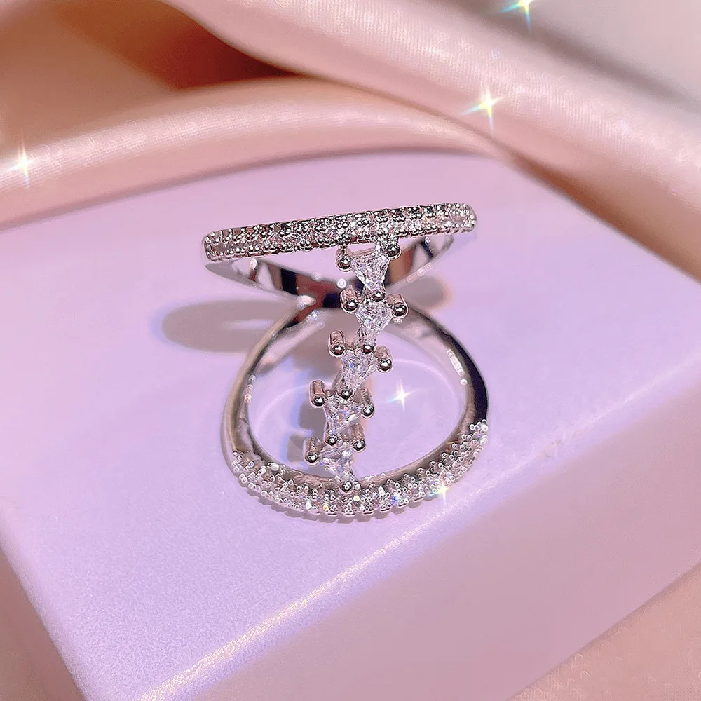 925 sterling silver kreatywny biały cyrkon geometryczny pierścionek kobieta słodki romantyczny nieregularny cyrkon pierścień ladies party prezent urodzinowy — zdjęcie 5