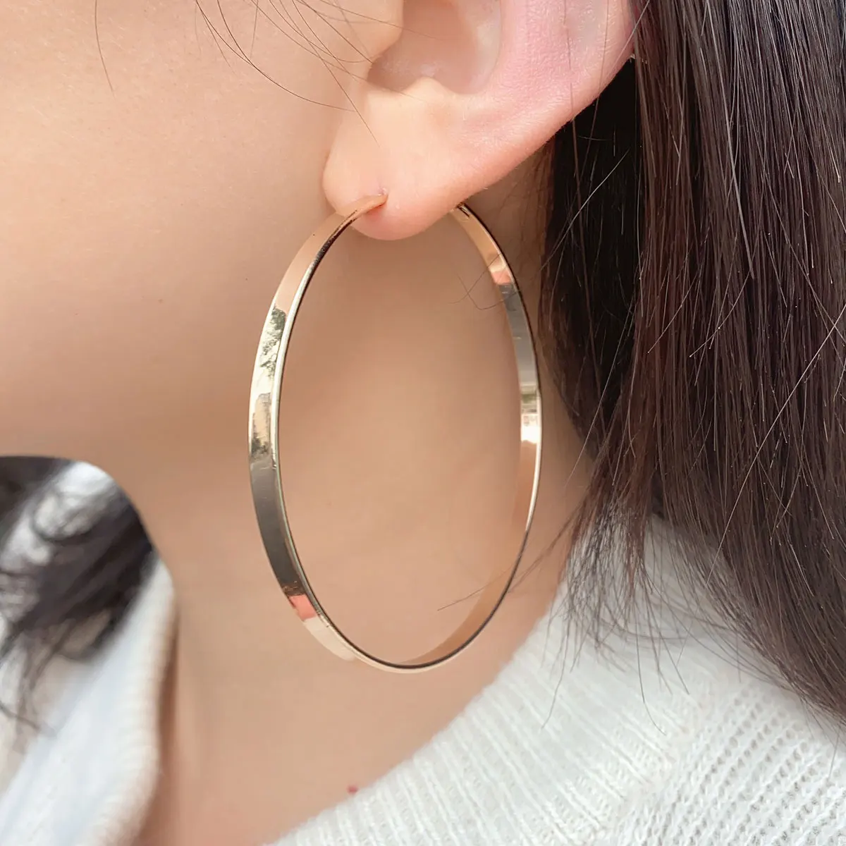 Fashion Silver Color Large Flat Hoop Earrings Geometric Metal Small Circle Earrings for Women Men Punk Statement Jewelry Gift