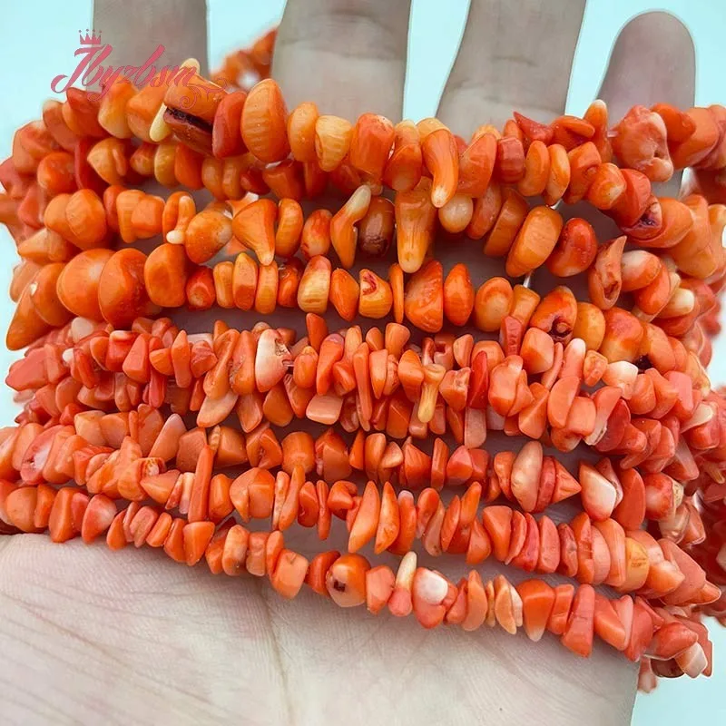 Natural Orange Coral Chips Irregular Stone Beads for DIY Craft Necklace Bracelet Earring Charms Jewelry Making 15inch/32inch