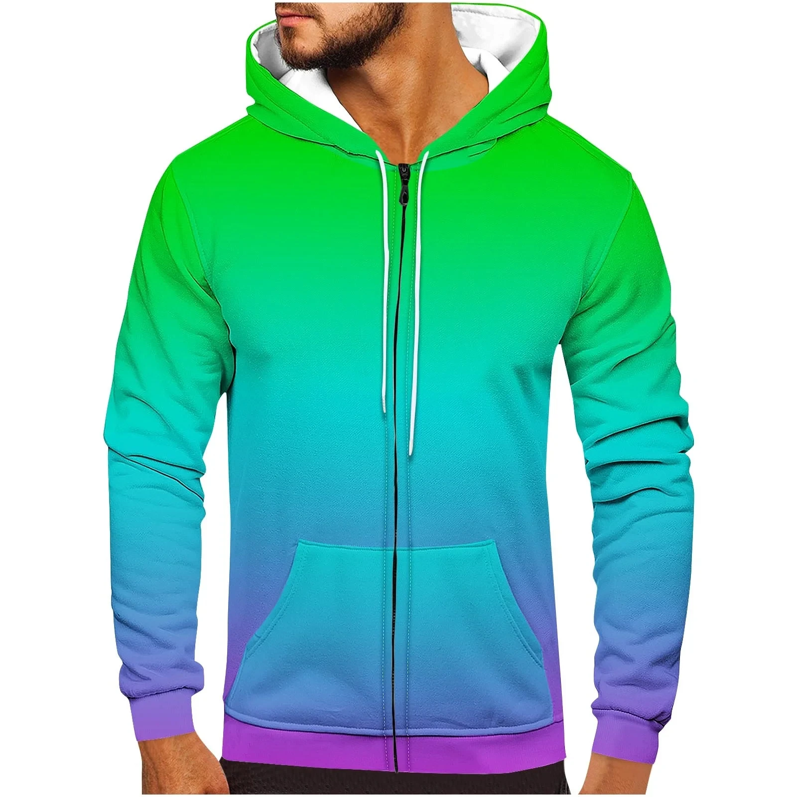 Neon Colorful Gradient 3D Print Zipper Hoodies Men Women Hooded Sweatshirts Hoody Oversized Tracksuit Pullover Man Coat Clothing