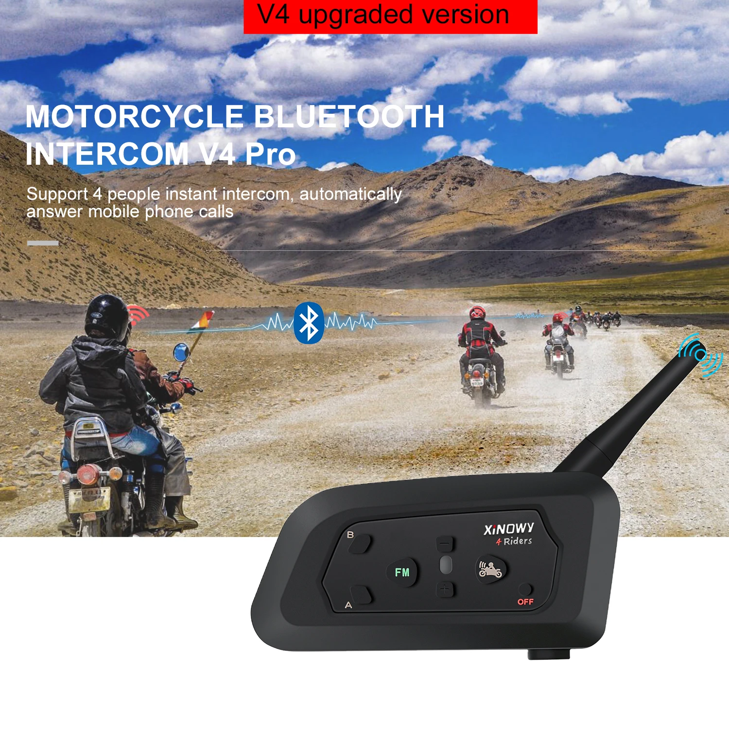 2 zestaw XINOWY V4PRO hełmofonu zestaw słuchawkowy z interkomem unicador motocykl Bluetooth bezprzewodowy domofon z FM Radio1200M 4 jeźdźców