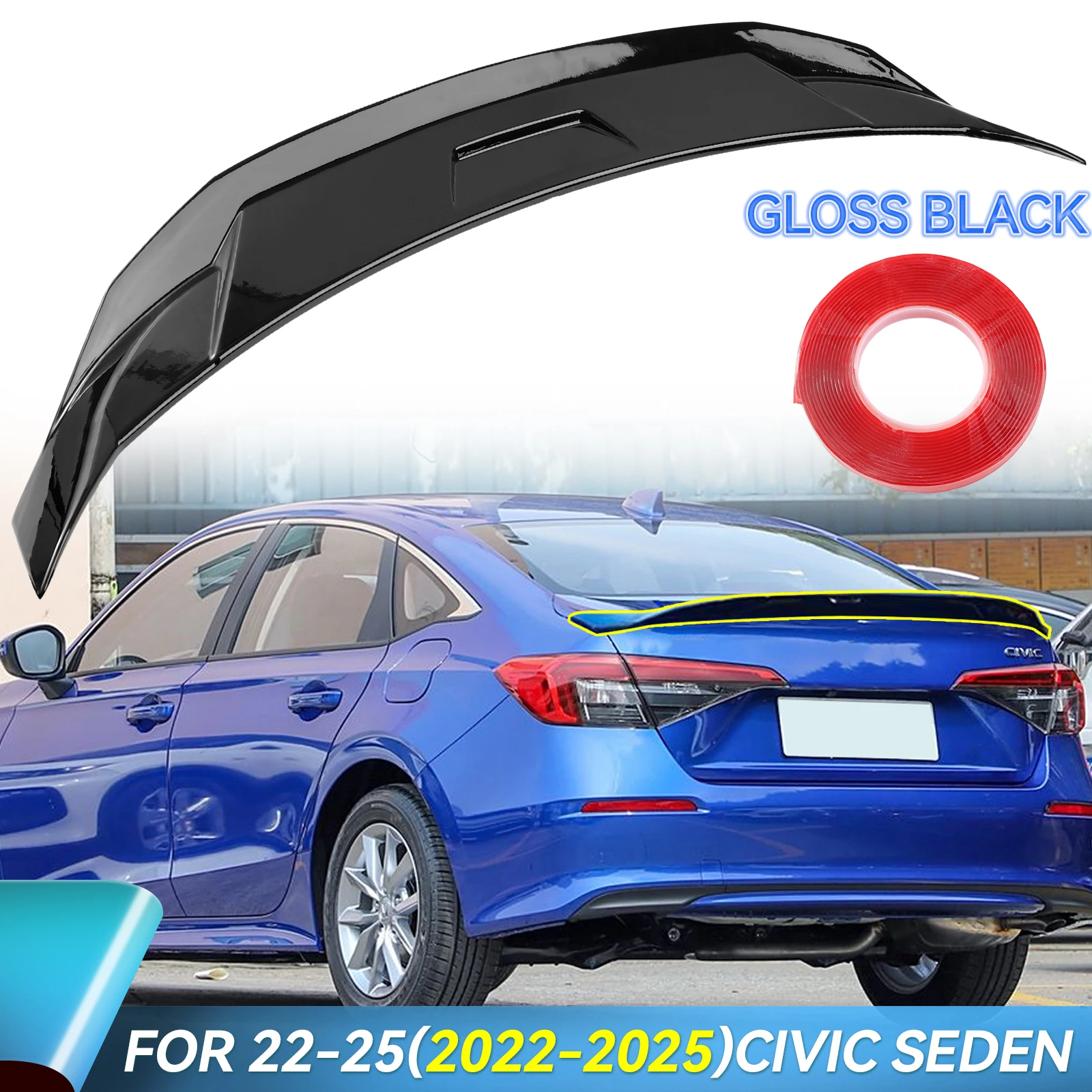 

Для Honda Civic 2022-2025 11-го поколения Седан, глянцевый черный спойлер-антикрыло на крышку багажника