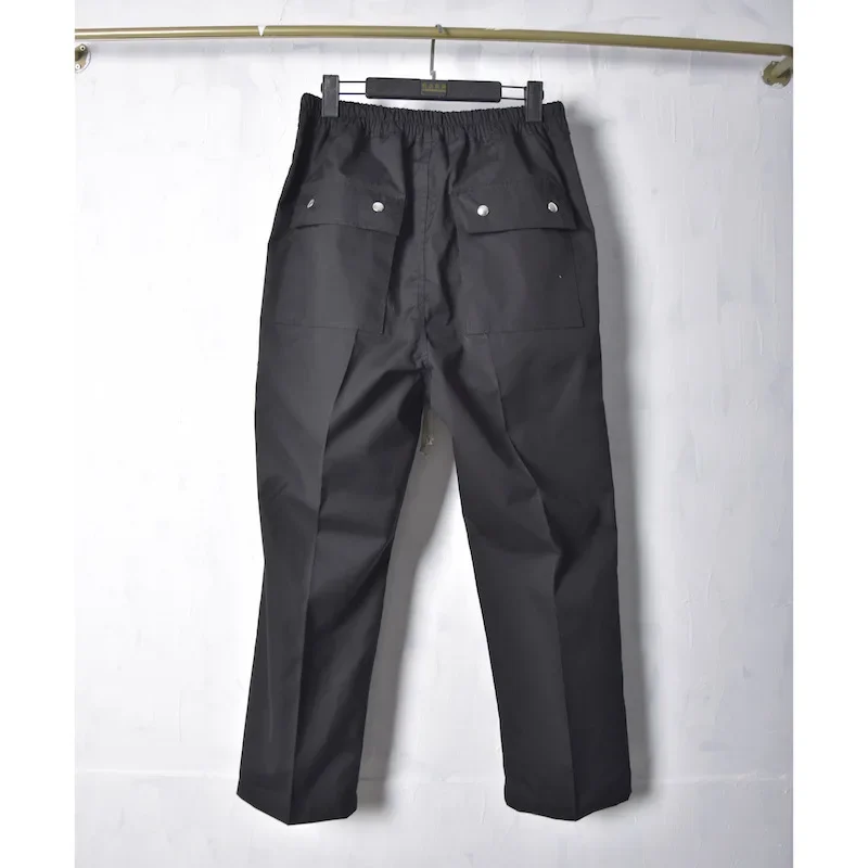 2024 R0 Style Design Cotton Solid Black Base Hard Cotton Elastic Free Straight Casual Zipper Normal Long Pants