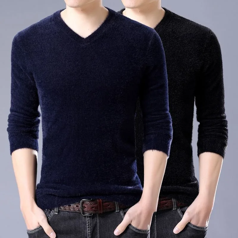 شتاء جديد الرجال سميكة المنك رداء علوي من الصوف الرجال البلوز الغزل الدافئة سترة الكشمير المعنقة إبرة مينغ يي #2