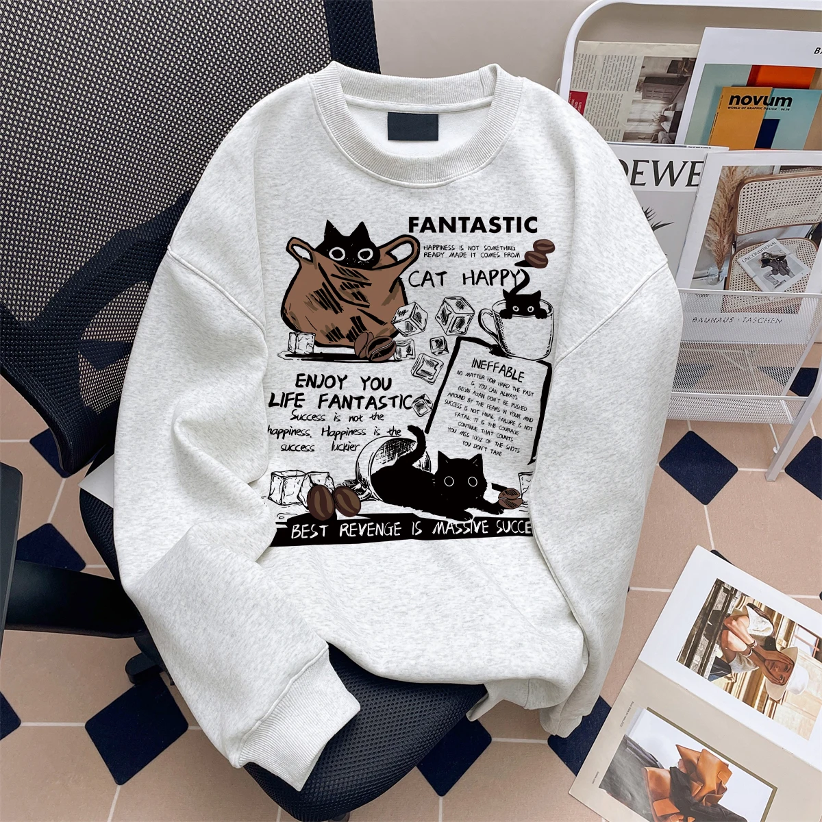 

Retro American Design Thin Sweatirt ex Lazy Sle Long Sve round Ne Casual Outerwear for Youth Autumn Faion