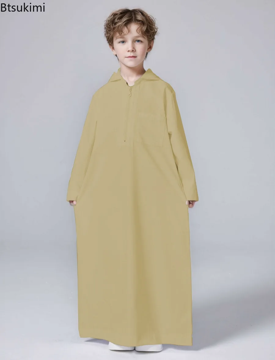 Ramadan Boys Jubba Thobe Muslim Fashion Abayas Middle East Arab Kaftan Short Sleeve Robe Dubai Islamic Clothing Child Long Dress