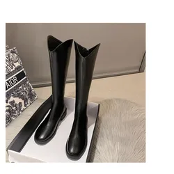 2024 women's high boots  full middle heel women's ins office women's motorcycle boots, spring and autumn boots 35-42