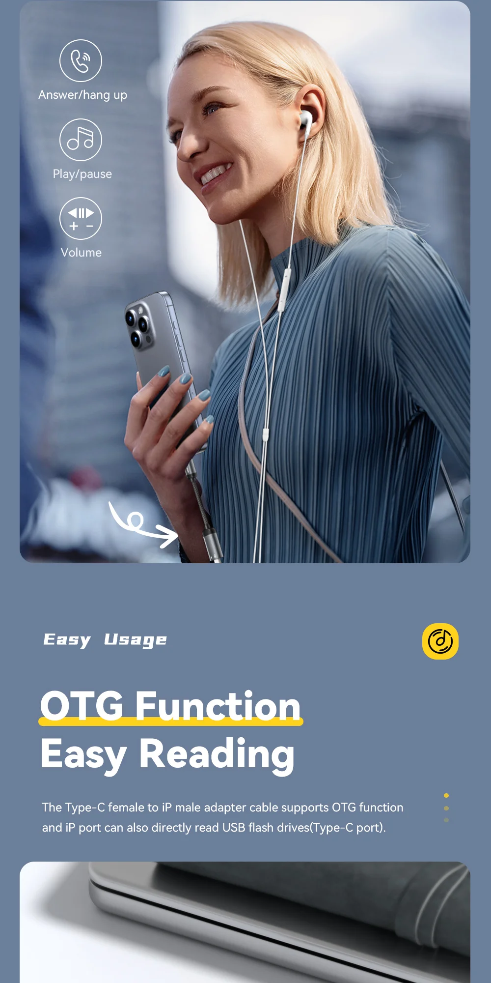 Essager Typ-C-Audio-Adapterkabel, Typ-C-Buchse auf IP-Stecker, Adapter, OTG-Kopfhörerkonverter für iPhone, Xiaomi, iPad, MacBook Pro – Detail 5
