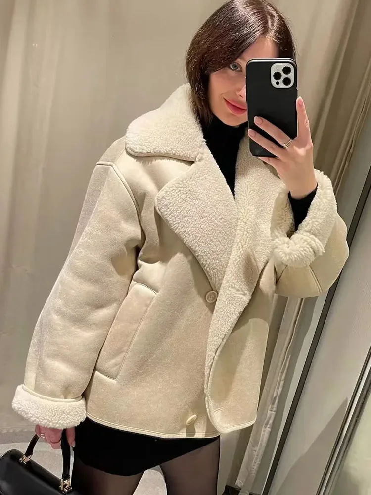 

Женская осенне-зимняя утепленная замшевая куртка, женское модное стильное верхнее пальто с откидным воротником и длинными рукавами, свободная верхняя одежда