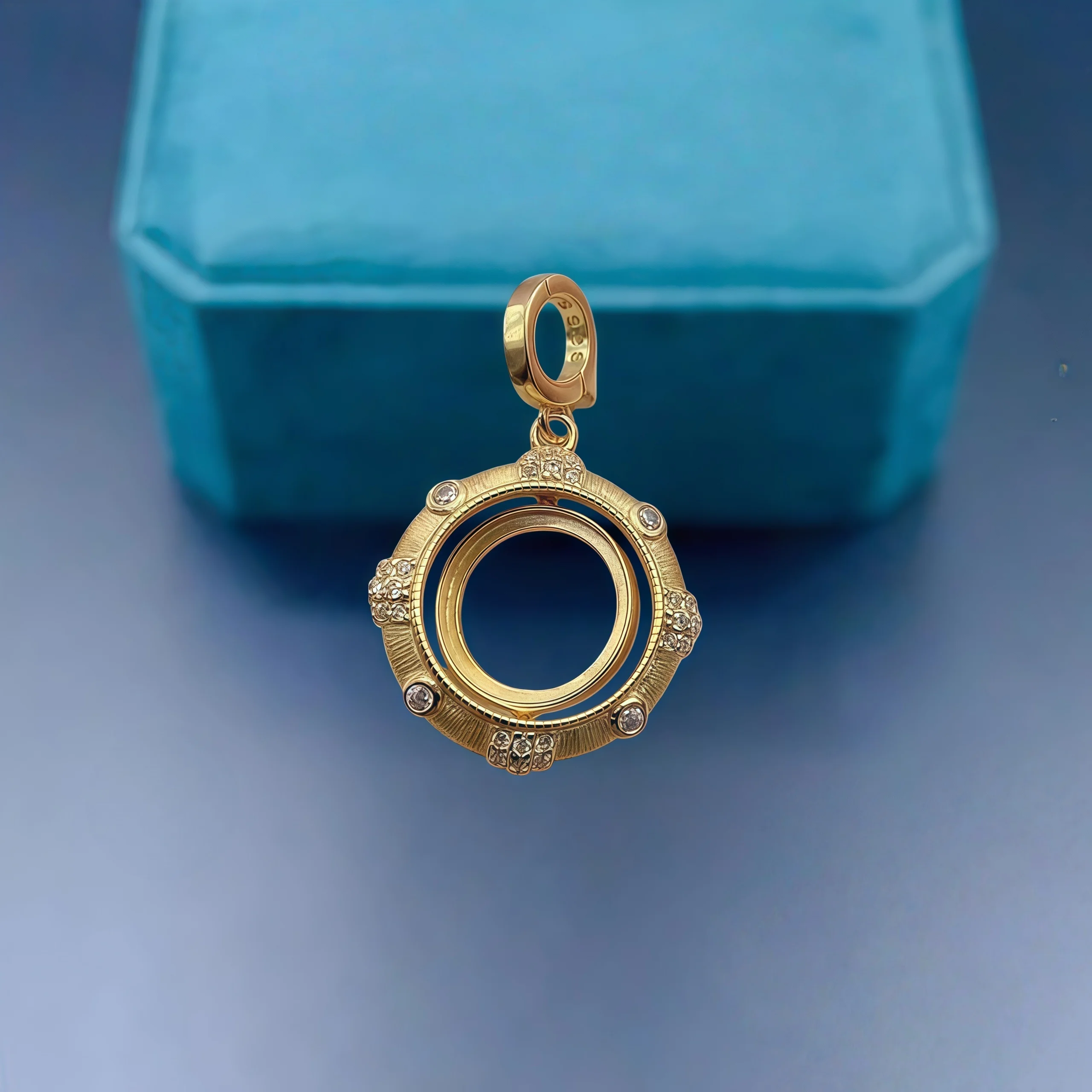 

Fashion DIY Empty Pendant Holder S925 Sterling Silver Setting 10mm Round Stone Fine Rotatable Design Charm Jewelry for Woman