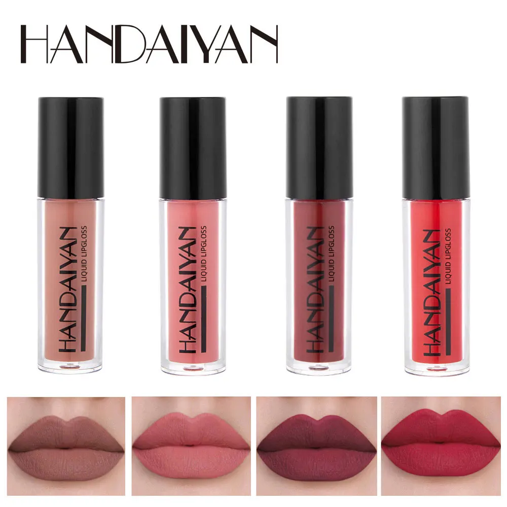 HANDAIYAN 4 pezzi di rossetti opachi liquidi Set Lip gloss tazza antiaderente impermeabile cosmetici coreani trucco per le donne