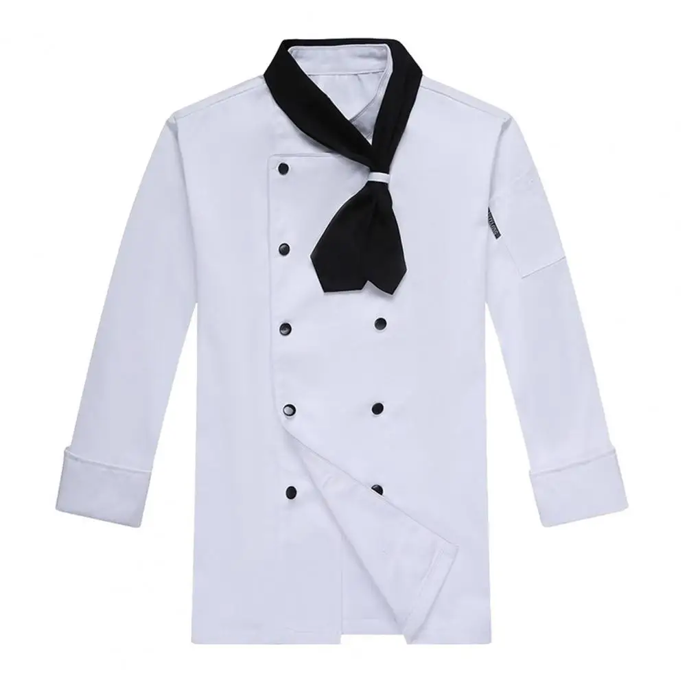 Stand Collar Long Sleeves Chef Attire Professional Chef Uniform with Scarf Tie for Men Women Double-breasted Buttons for Chefs