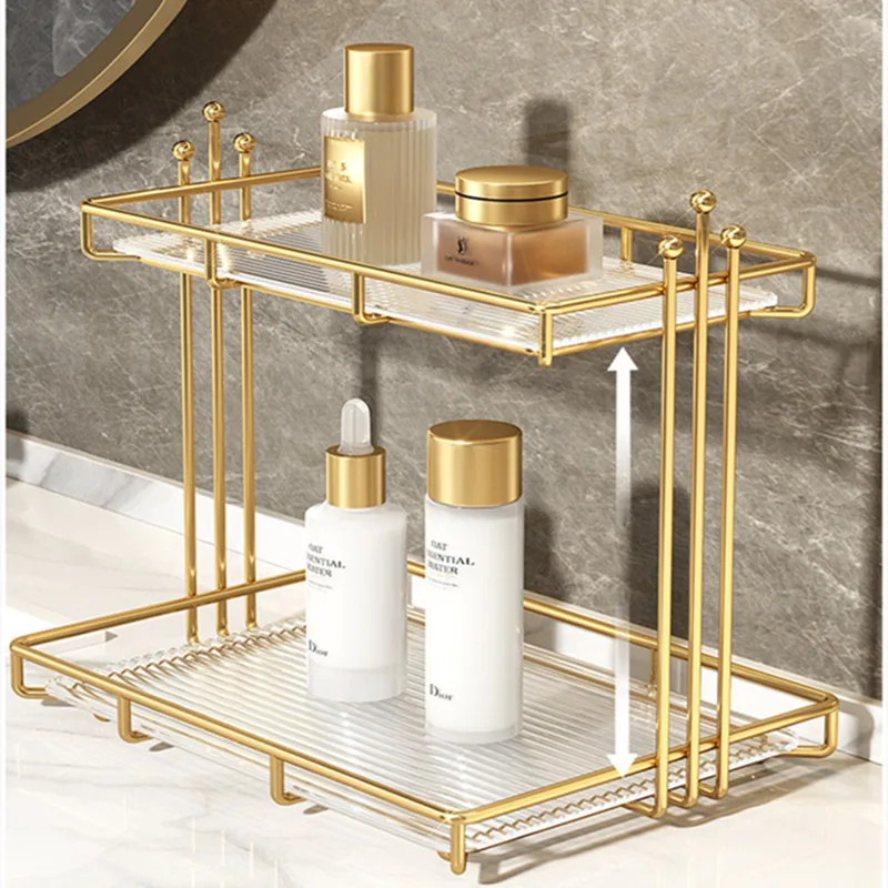 Bathroom Organizer Shelf Acrylic Makeup Storage Rack Metal Waterproof Cosmetic Lipstick Skincare Shampoo Desktop Holder Home