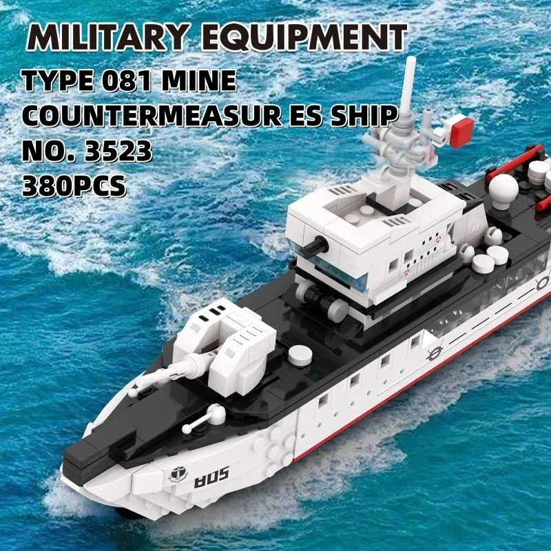

380PCS 081 Marine Destroyer Minesweeper Building Blocks Small Particle Military Model Assembly Toys For Children Boys Toys