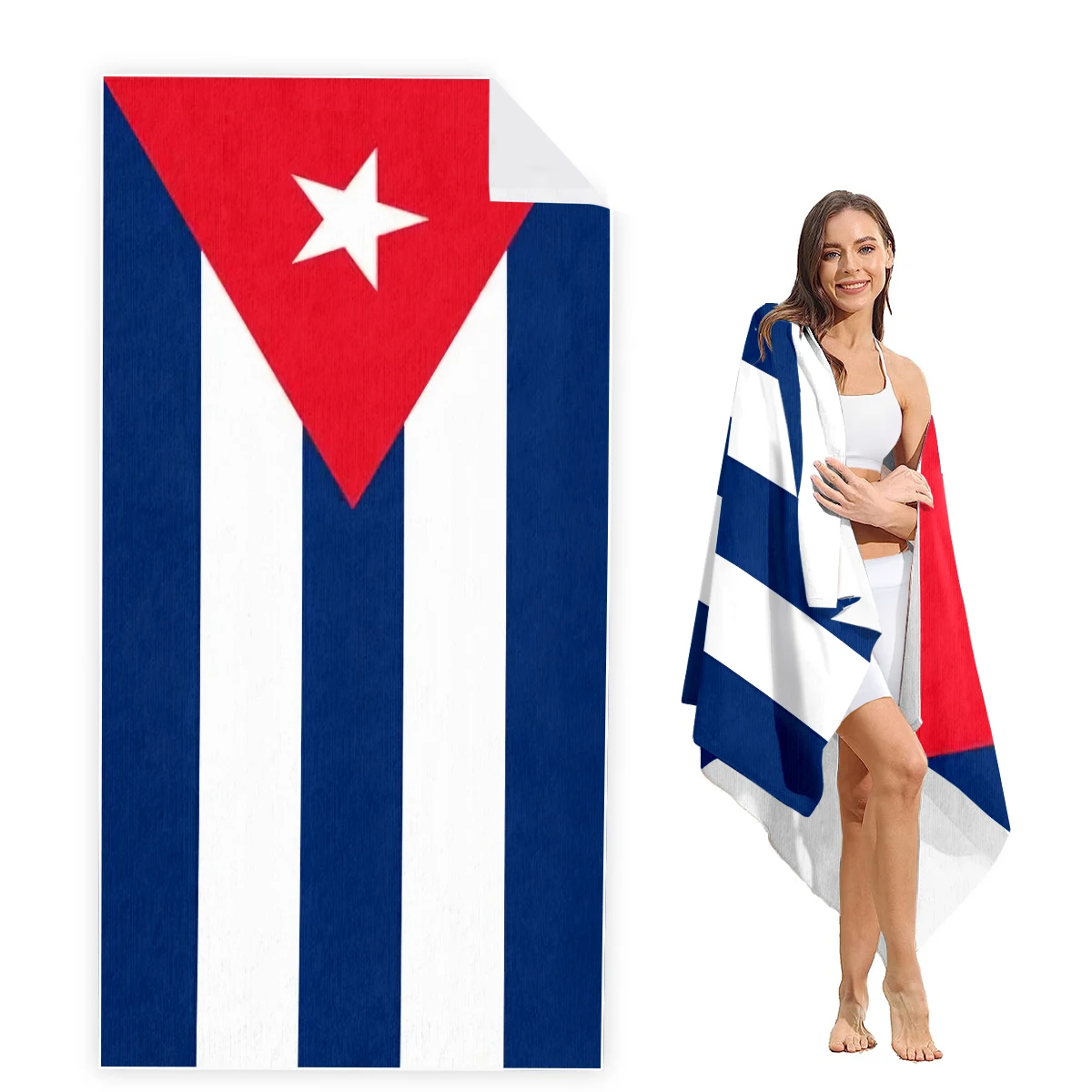 Cuba Flag Beach Towel Oversized, Super Absorbent Sand Free Thick Microfiber Beach Towel,Beach Towels for Kids,Men,Women