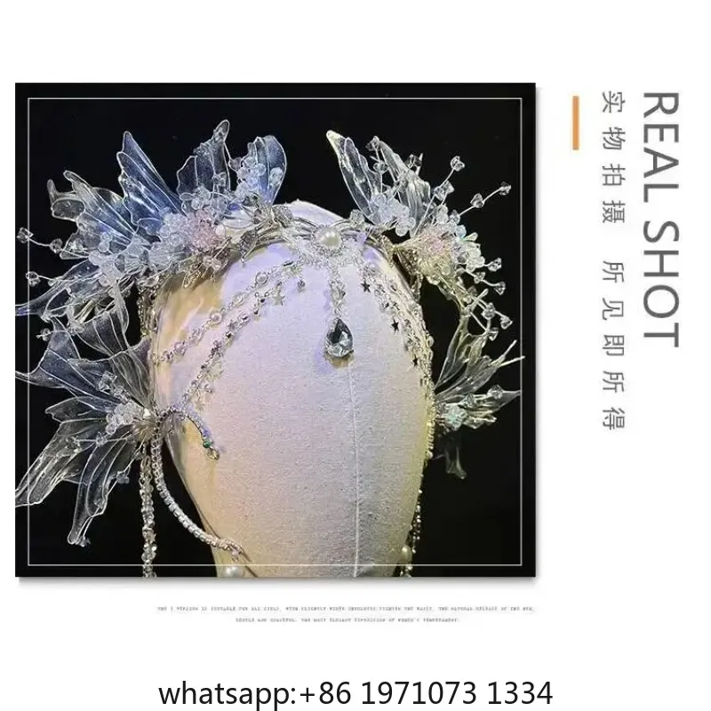 Beauty Exotic Style Mermaid Princess Headdress Mermaid Hair Crown Hanfu Style Forehead Decoration Fairy Headwear Butterfly Tiara