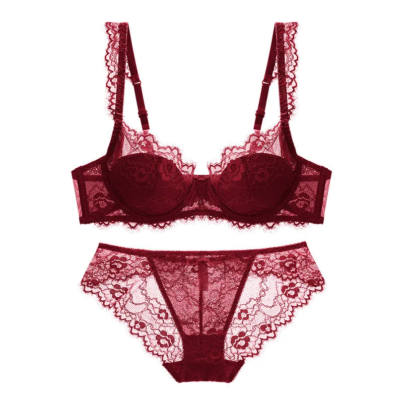 French Style Lace Lingerie Set Women\'s Ultra-thin Bra Breast Gathering Breathable Red Zodiac Underwear Pure Desire Intimates Set