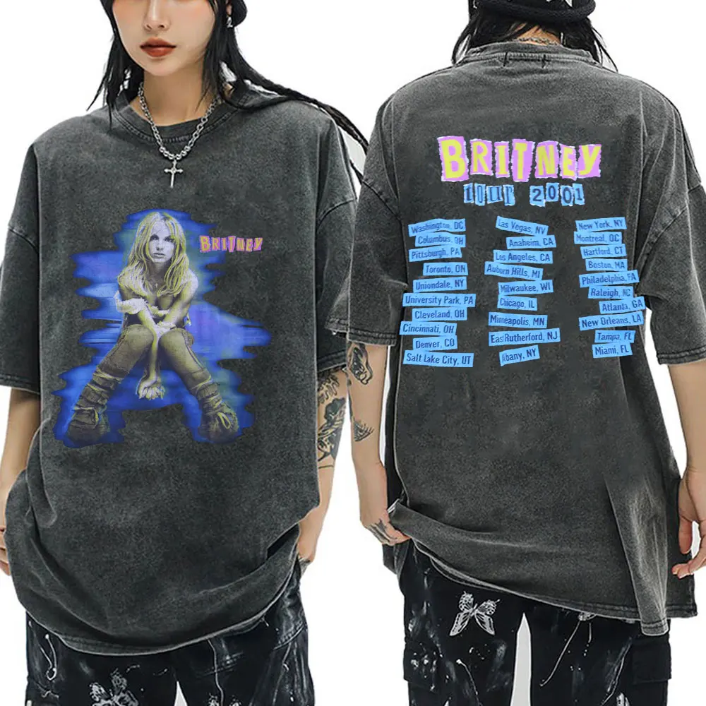 

Britney Spears The Britney Tour 2001 Vintage Washed T Shirt Men's Women Cotton T-shirts Harajuku Short Sleeve Oversized T Shirts