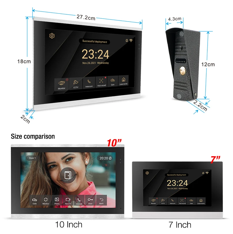 Tuya-cámara inalámbrica con pantalla táctil a color, 1080P, 10 pulgadas, WiFi, timbre, APP inteligente, kit de intercomunicación con detección móvil