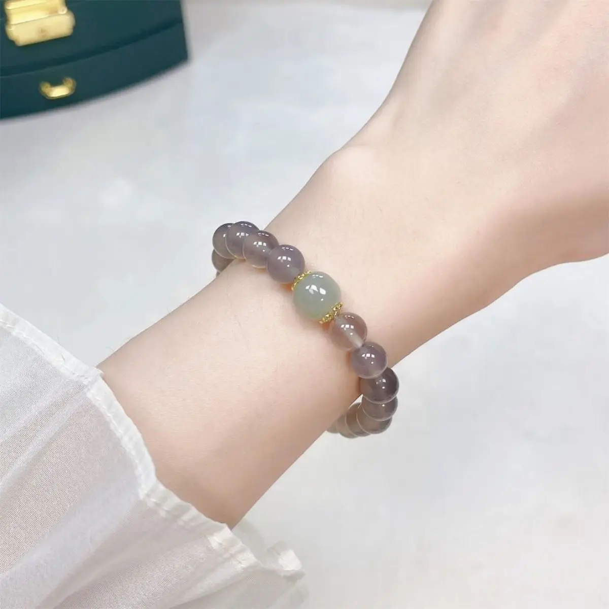 Pure Natural Gray Agate Jade Unpopular Niche Ice Ash Agate Bracelet Women's Chalcedony Natural Stone HandString Boutique Jewelry