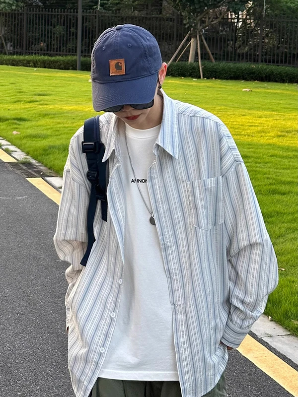 

American Sle Men's Long Sve Striped irt Casual Loose Spring Summer Trendy College Sle Outerwear Couple's Top