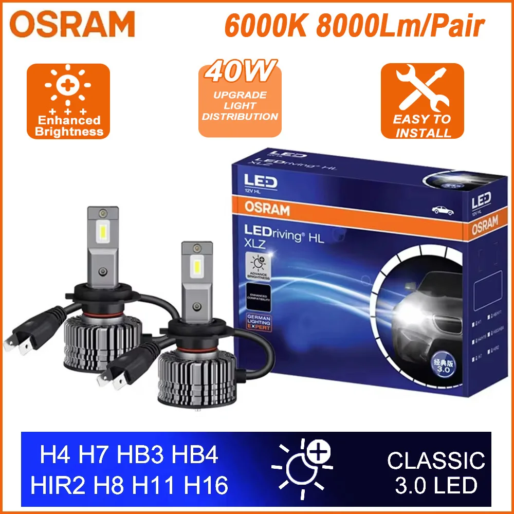 OSRAM XLZ LEDriving 3.0 HL H7 H4 12V 40W LED Car Headlight H8 H11 H16 HB3 HB4 HIR2 6000K 4000LM Super Bright White Lamps (2PCS)