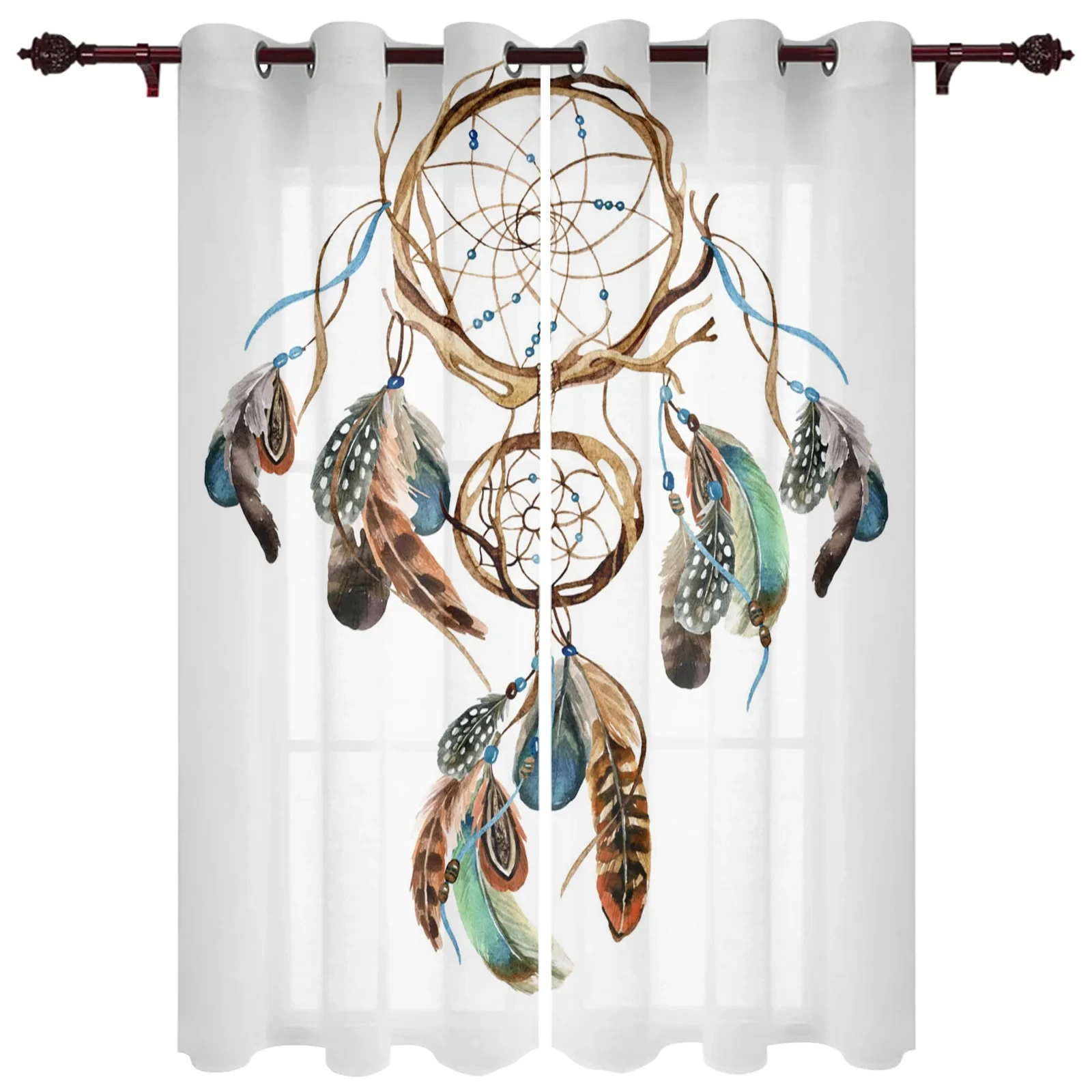 

Boho Dream Catcher Watercolor Feather Pattern Modern Window Curtains for Living Room Kitchen Curtain Blinds Drapes 2panels