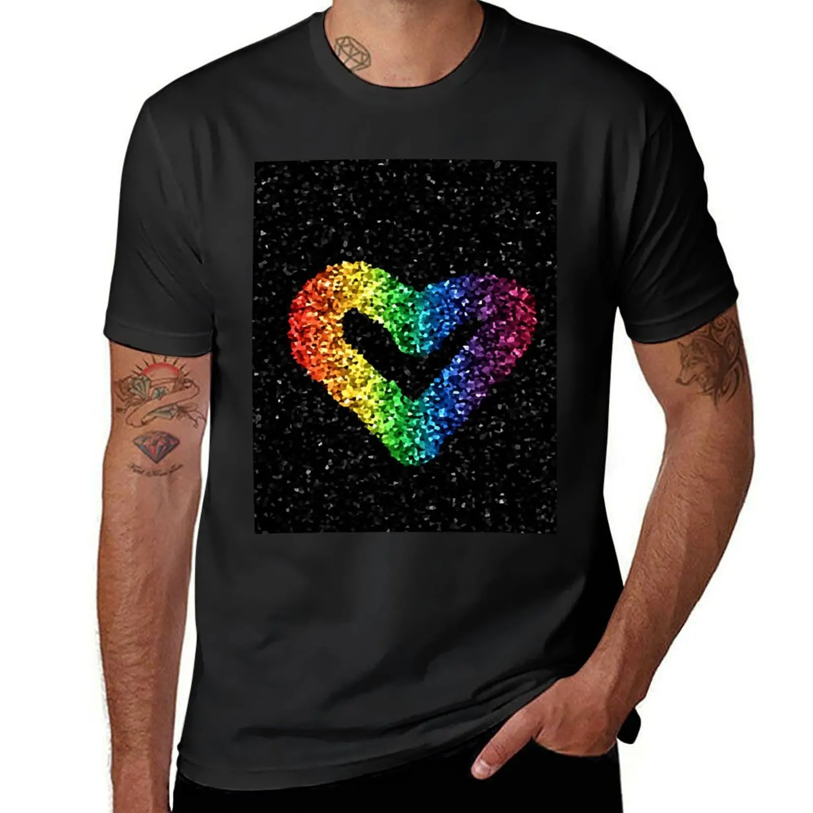 Pixel Rainbow Heart Glitter (emariephotos001) T-Shirt plus sizes aesthetic clothes men graphic t shirts