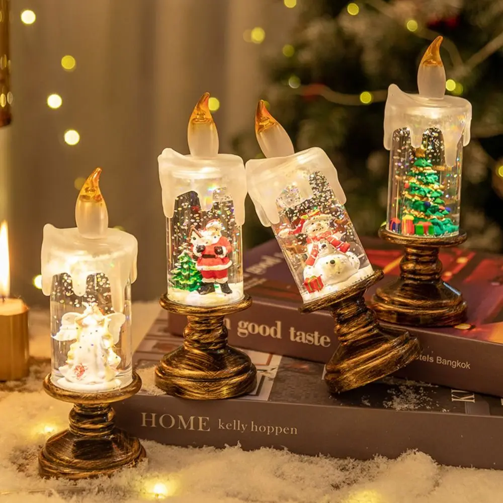 Luminous Christmas LED Candles Lights Santa Claus Snowman Christmas Tree Wind Lantern Electric Candle Glitter Vintage Nightlight