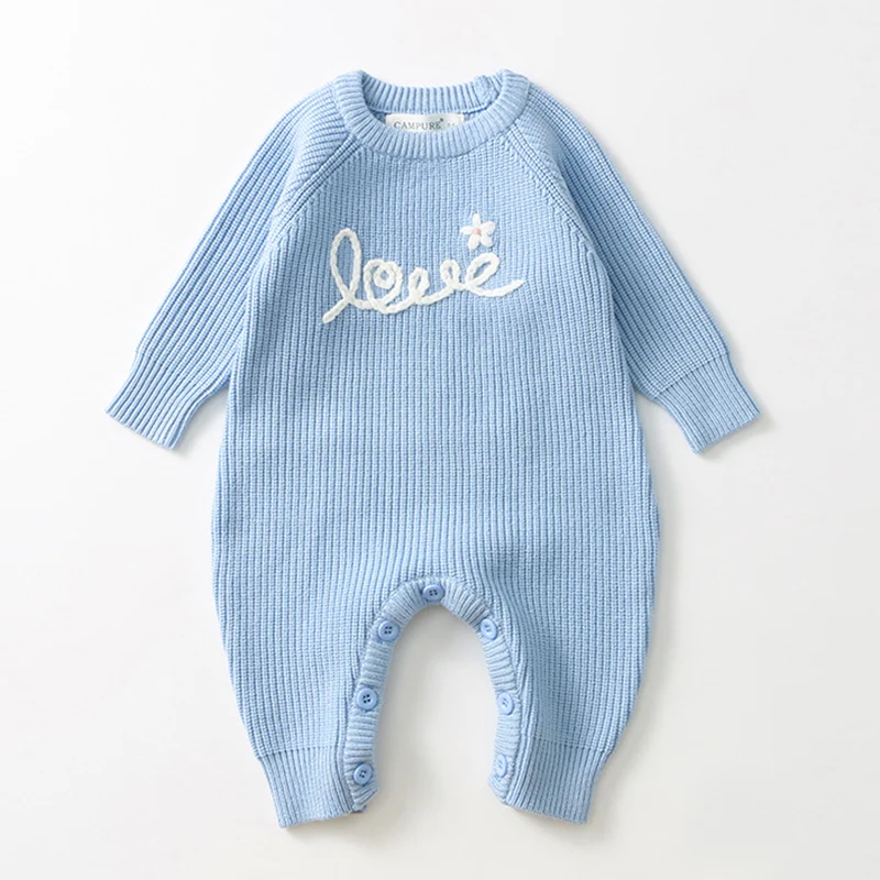 ربيع جديد 2026 ملابس 0-24 متر لحديثي الولادة والأولاد والبنات رومبير محبوك بأكمام طويلة مطرز بدلة قفز محبوكة للأطفال الرضع