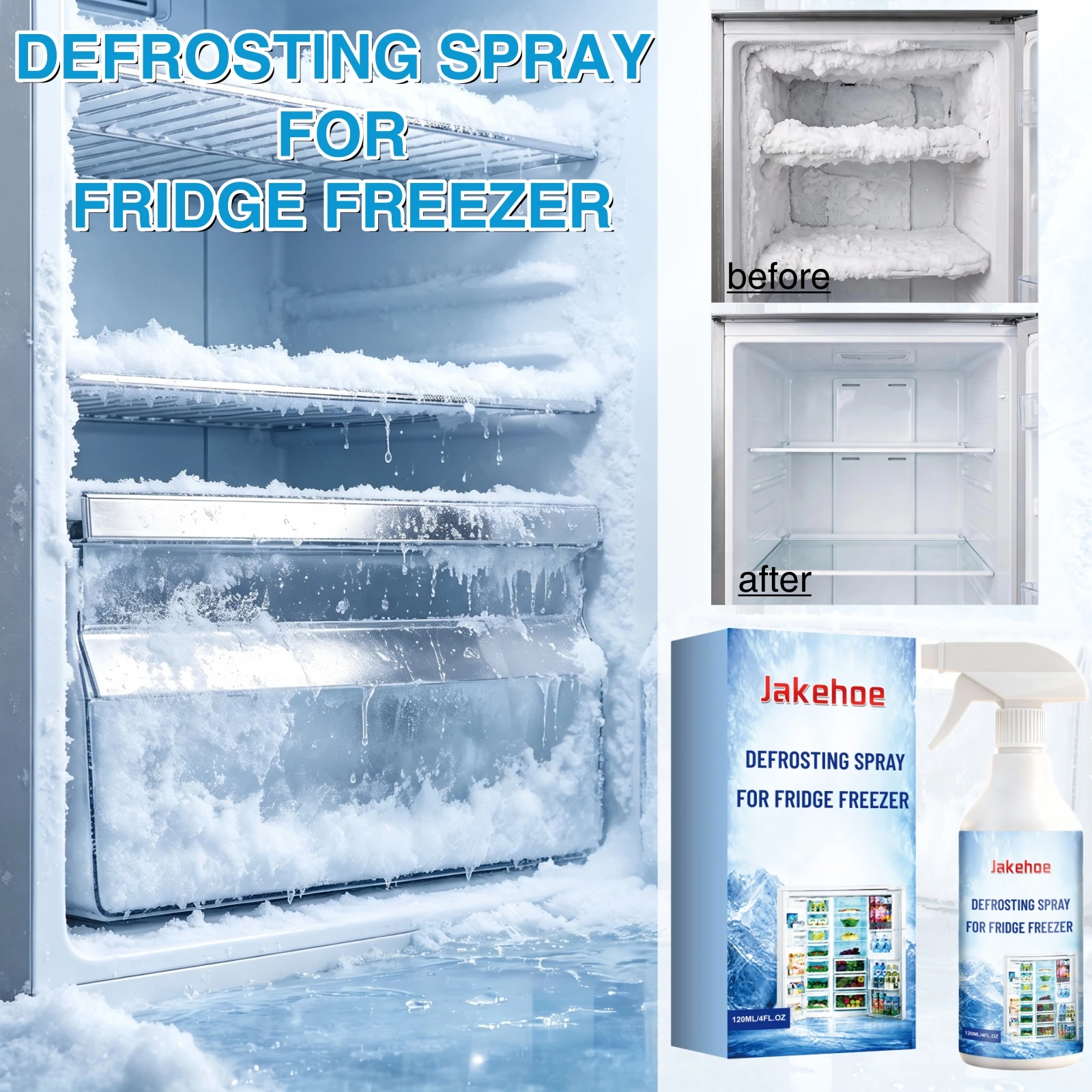 Freezer Ice Remover Spray For Fridge Frost No Scraping Needed With Quick Melting Action Easy Clean Fast Defrosting Cleaner Spray