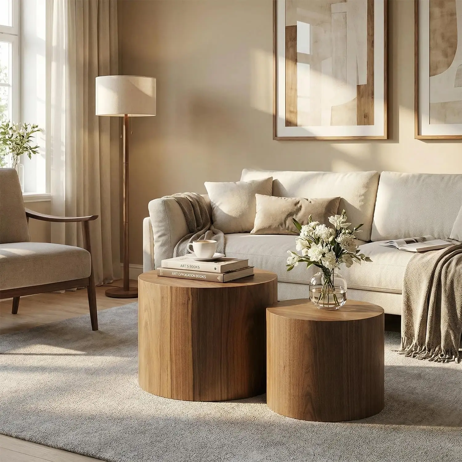 

Комплект из 2 журнальных столиков-тумбочек, современный минималистичный круглый столик-барабан, компактный приставной столик, прикроватный столик, на заказ