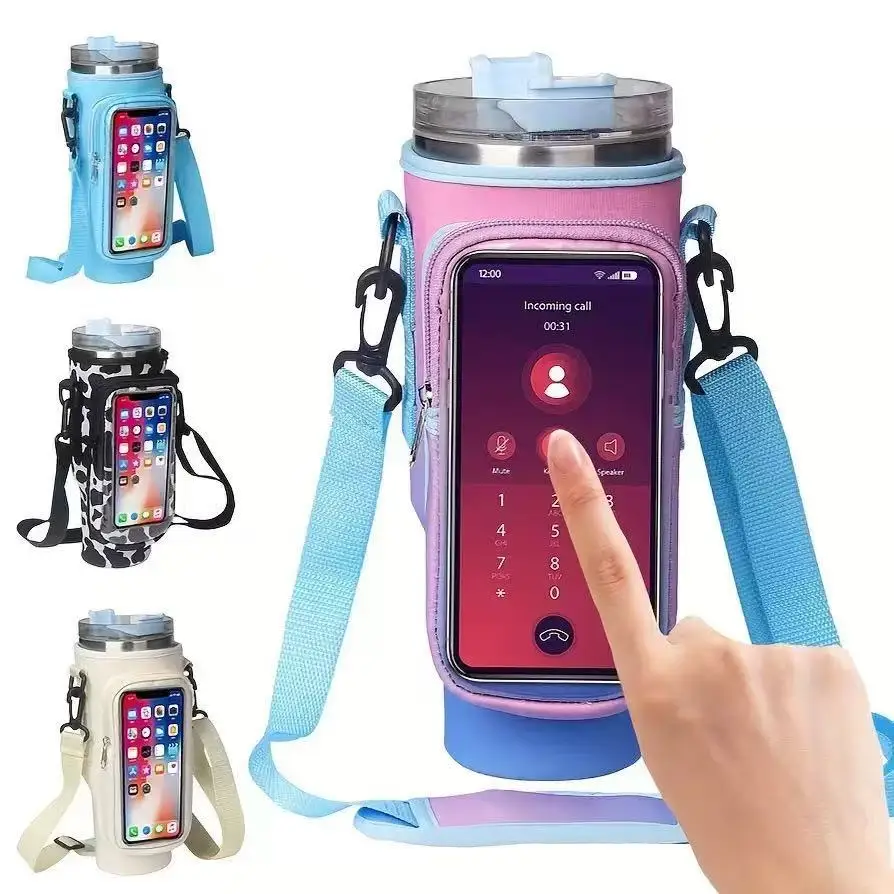 

Transparent Touchscreen Water Bottle Carrier Bag for Stanley 30oz Tumbler with Handle Holder with Adjustable Shoulder Strap