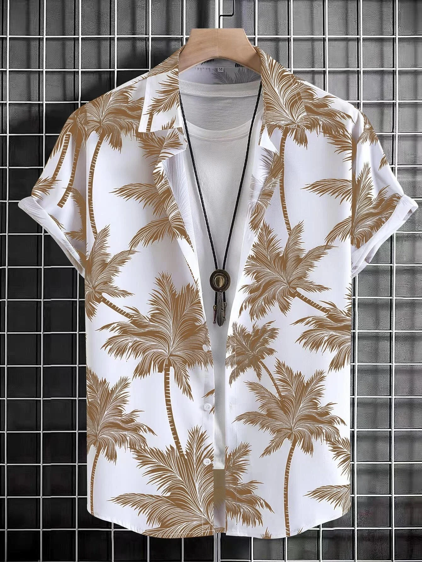 Hawaiian Fashionable Lapel Shirts For Men And Women Tropical Plant Print Short Sleeve Button-Down Shirts Seaside Tops