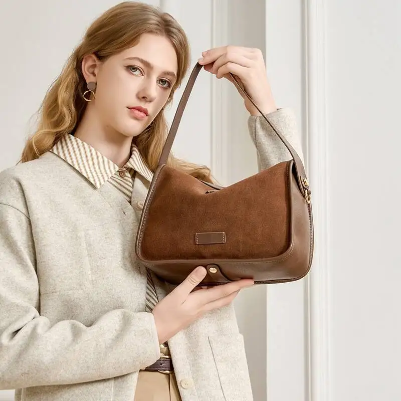 

Suede Women's High-End Design Niche Crossbody Bag Single Shoulder Genuine Leather Office Lady Large Capacity Handbag