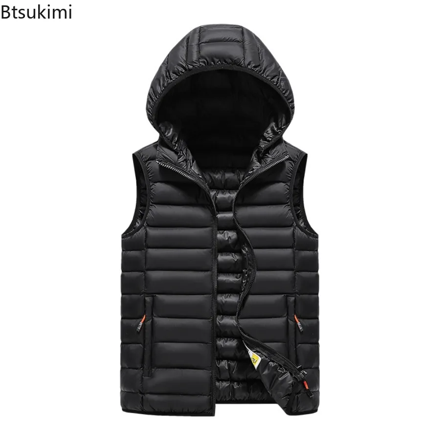 New Autumn Winter Men's Sleeveless Vest Jackets Fashion Thicked Cotton-padded Warm Vests Men Casual Cold-proof Hooded Waistcoats