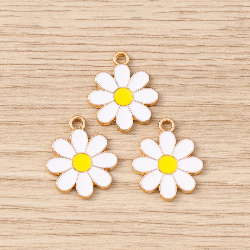 10 Stück 16 x 21 mm niedliche bunte Emaille-Blumen-Charms-Anhänger für Schmuckherstellung, Ohrringe, Halsketten, Armbänder, DIY-Bastelzubehör – Detail 8