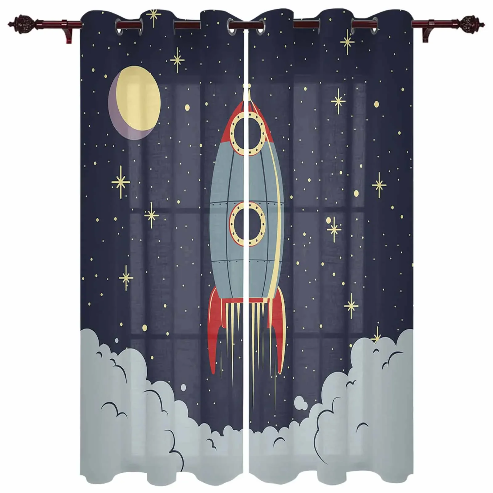 Space Spaceship Rocket Curtains for Bedroom Living Room Drapes Kitchen Children's Room Window Curtain Modern Home Decor