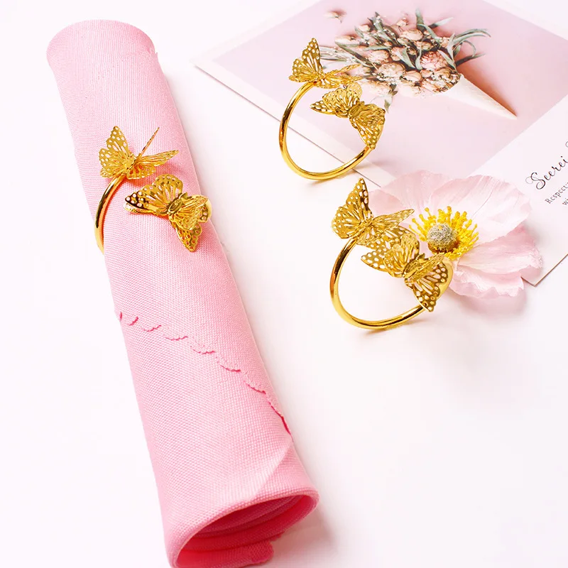 12pcs Gold Butterfly Napkin Rings Hollow Out Metal Napkin Holders for Weddings Christmas Party Restaurant Table Decoration