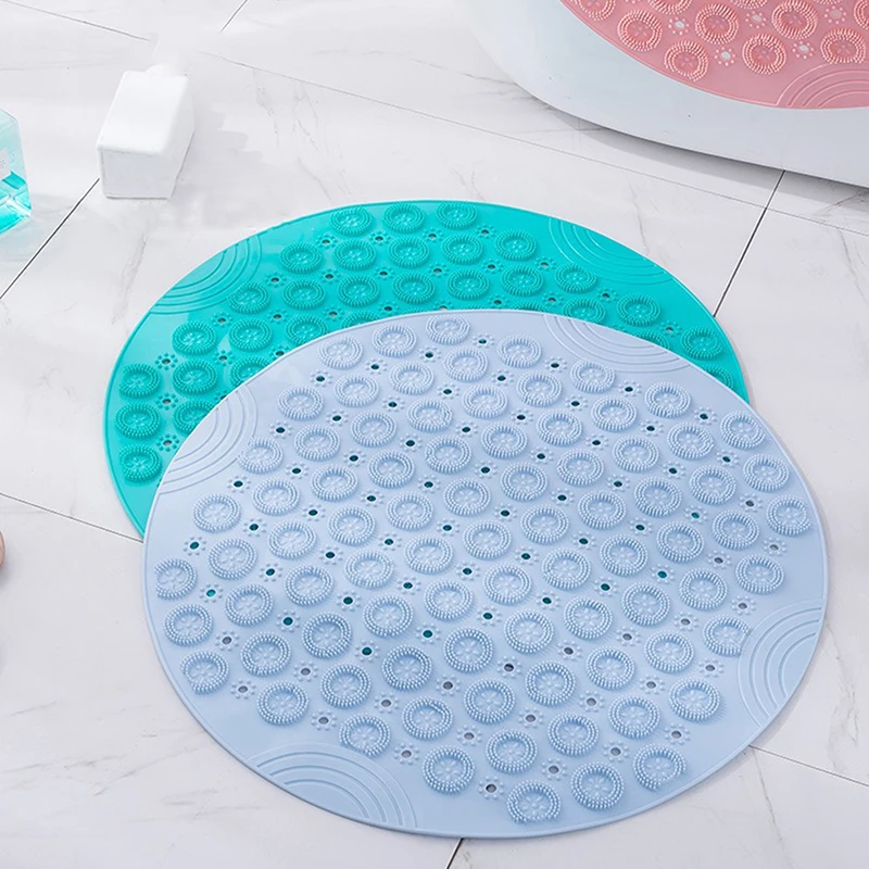 55cm Round Non-Slip Bath Shower Mat With Drain Holes Silicone Bathing Rugs Foot Massage Pad Suction Quick-Drying Water Drainage