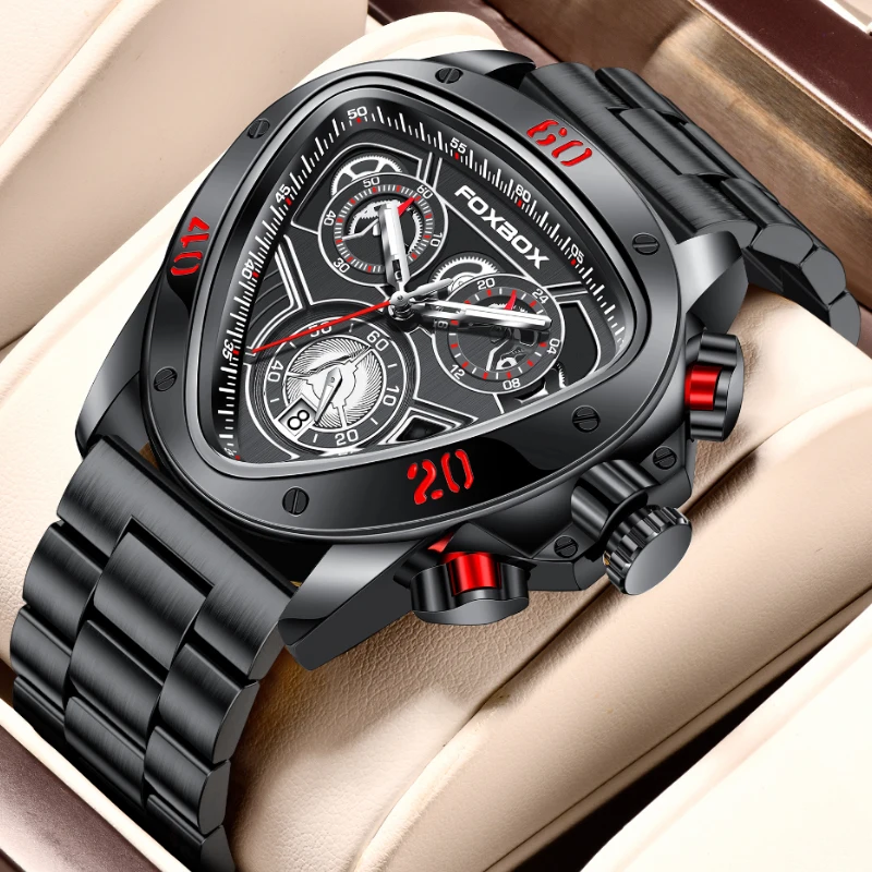 

LIGE Design Creative Triangle Mens Watches Luminous Stainless Waterproof Chronograph Quartz Wrsitwatches Relogio Masculino+Box