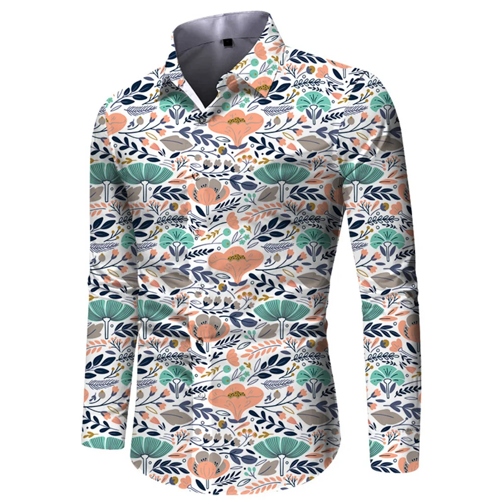 2024 Fashion Personality Floral Shirts For Men 3d Printed Lapel Long Sleeved Shirts Y2k Vintage Casual Slim Women Clothes Tops