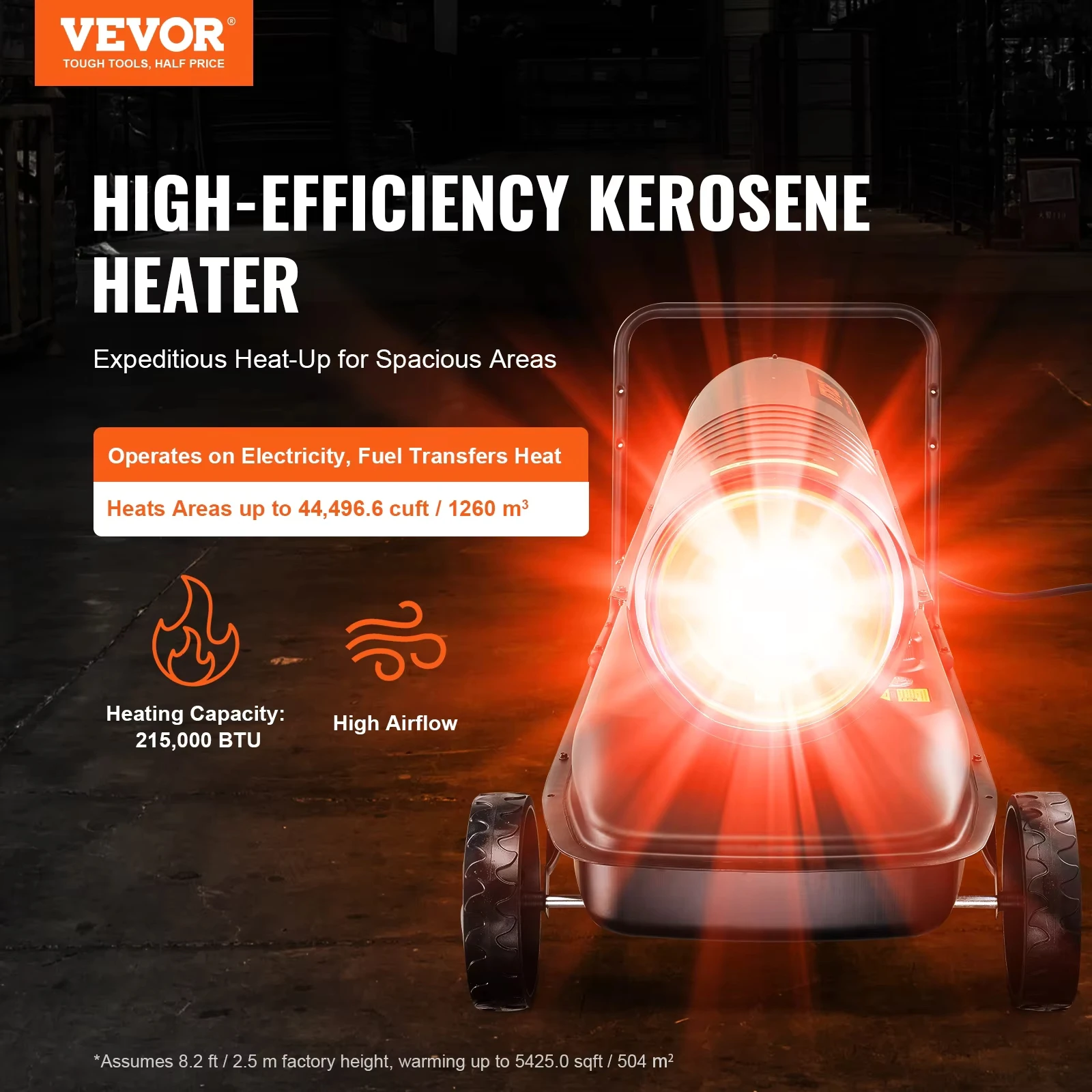 VEVOR Kerosene Forced Air Heater Portable Torpedo Diesel Space Heater with Thermostat Tank Energy-Efficient heavy-duty Heater ﻿