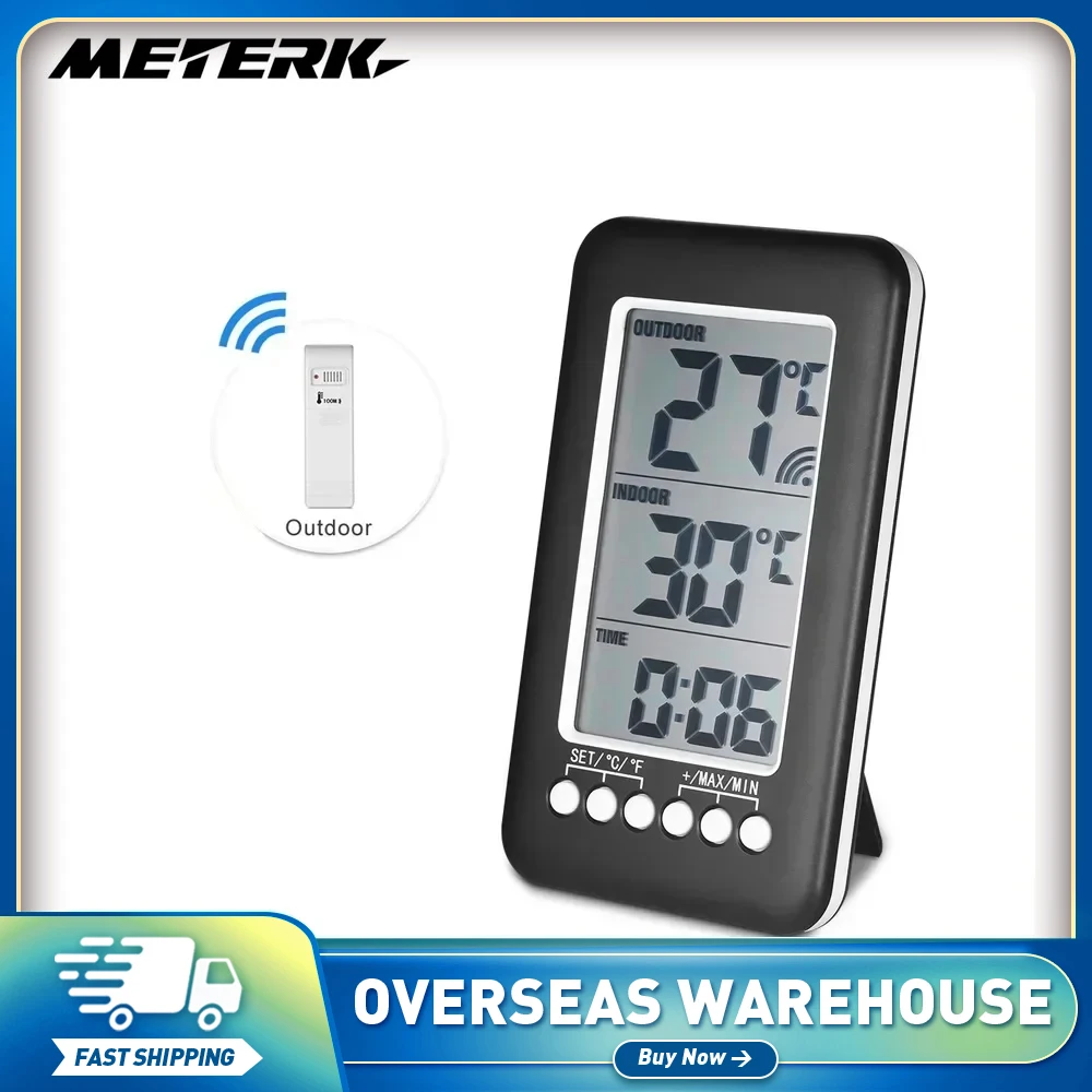 Digital Thermometer Meter With Clock Function Outdoor Indoor LCD Wireless Temperature Electronic Thermometers Weather Station