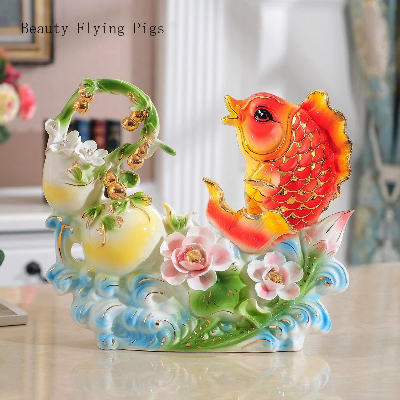 

1 Pc Ceramic Fish and Cabbage Ornaments Living Room Home Decoration Gourd Ornaments Housewarming Gift Ceramic Handicrafts