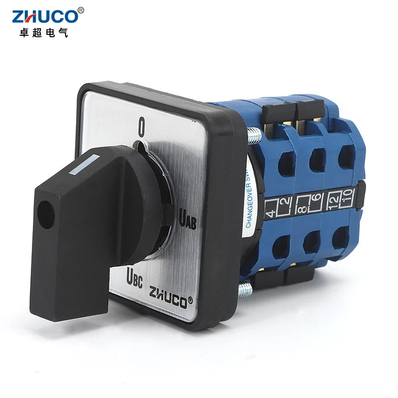 ZHUCO SZW26/LW26-20 YH3.3 20A 4 Lines 0-UAB-UBC-UCA 3 Pole 12 Screws Transfer Rotary Voltmeter Voltage Selector Cam Switch
