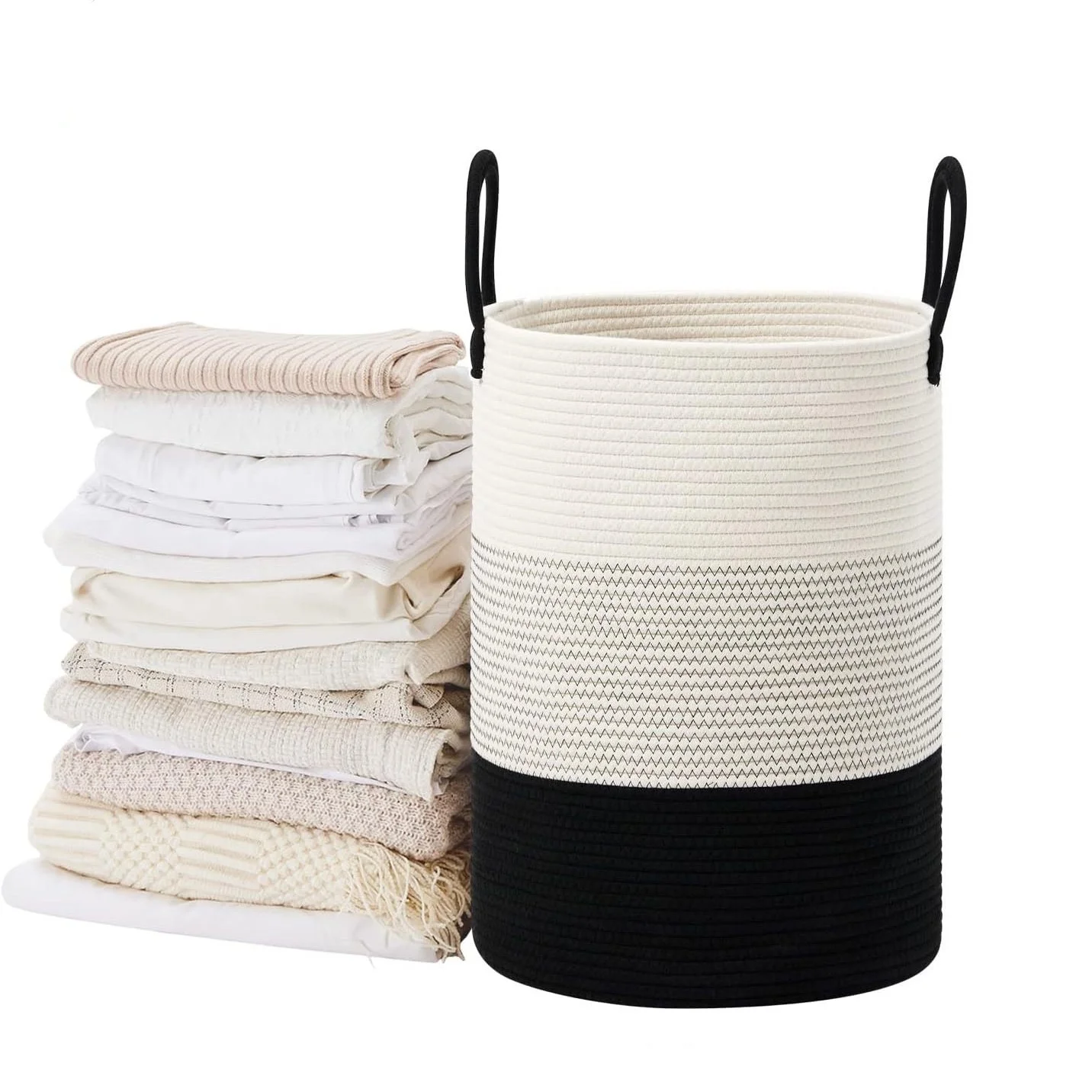 Large Woven  Laundry Basket, Cotton Rope Foldable Hamper, Bucket f Dirty Clothes,Toys and Blankets Bathroom,Baby Room